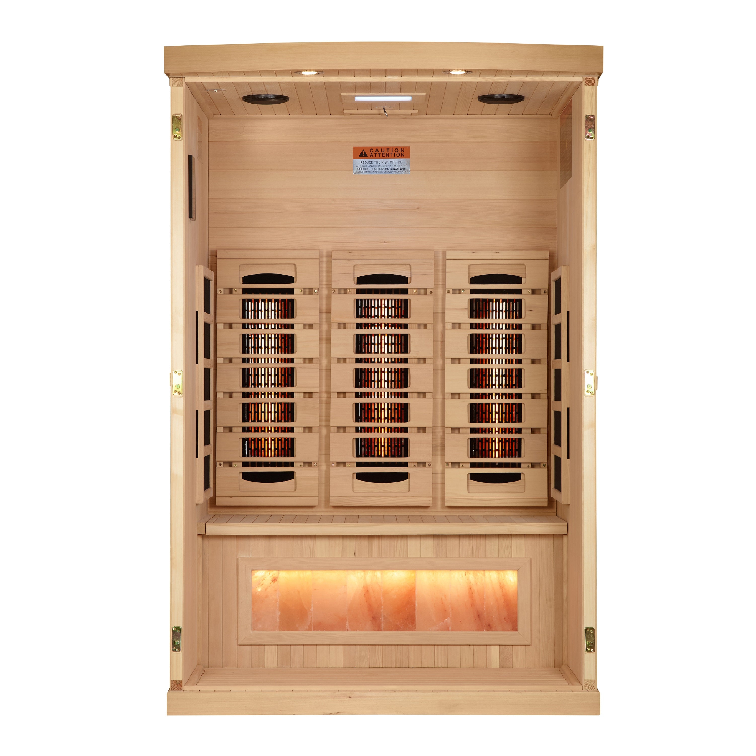 Two-person full spectrum near zero EMF FAR infrared sauna with Himalayan salt bar for ultimate relaxation and detoxification