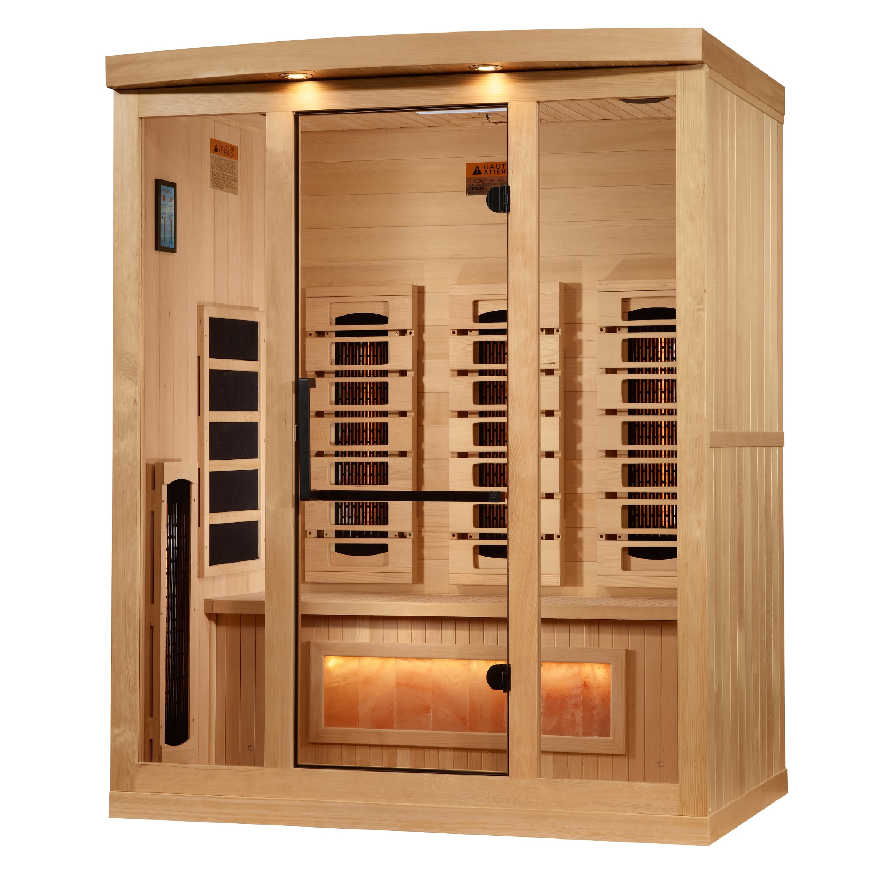 Three-person indoor full spectrum near zero EMF FAR infrared sauna with Himalayan salt bar by Golden Designs International model GDI-8030-03