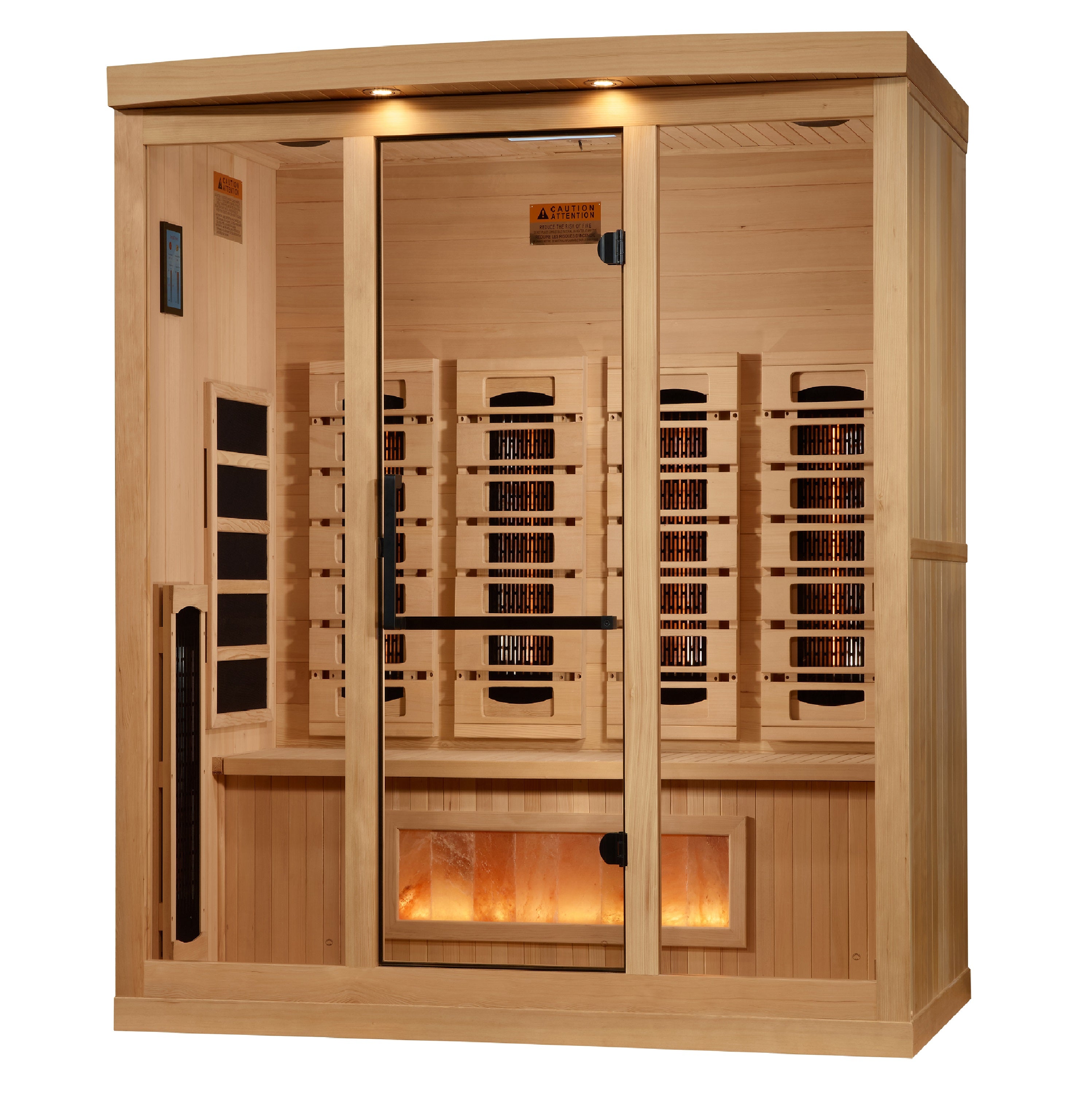 Golden Designs 4-person indoor full spectrum near zero EMF FAR infrared sauna with Himalayan salt bar GDI-8040-03, providing a luxurious and therapeutic sauna experience for up to four people