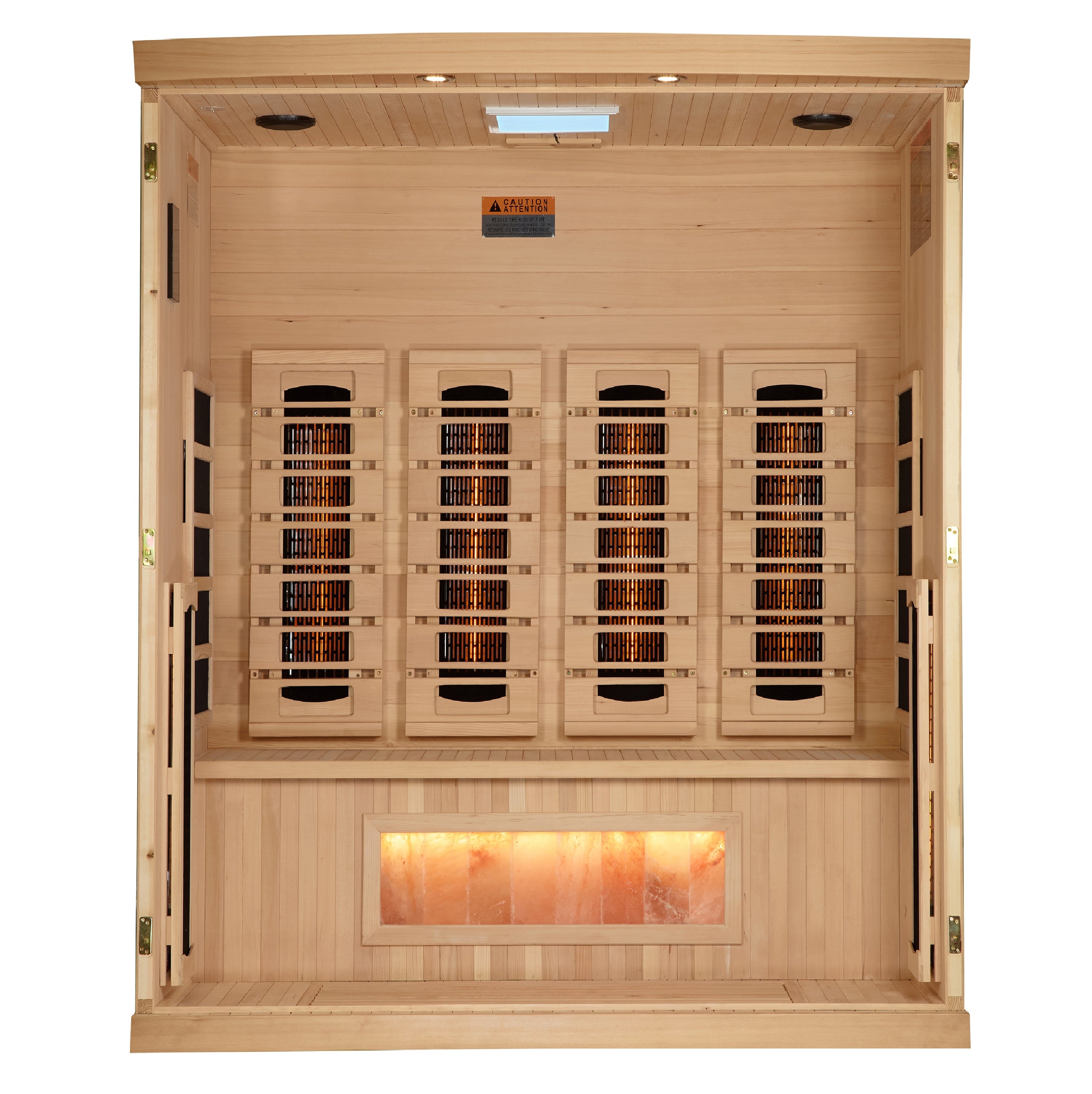 Spacious and luxurious 4-person indoor full spectrum near zero EMF FAR infrared sauna with Himalayan salt bar, model GDI-8040-03, by Golden Designs