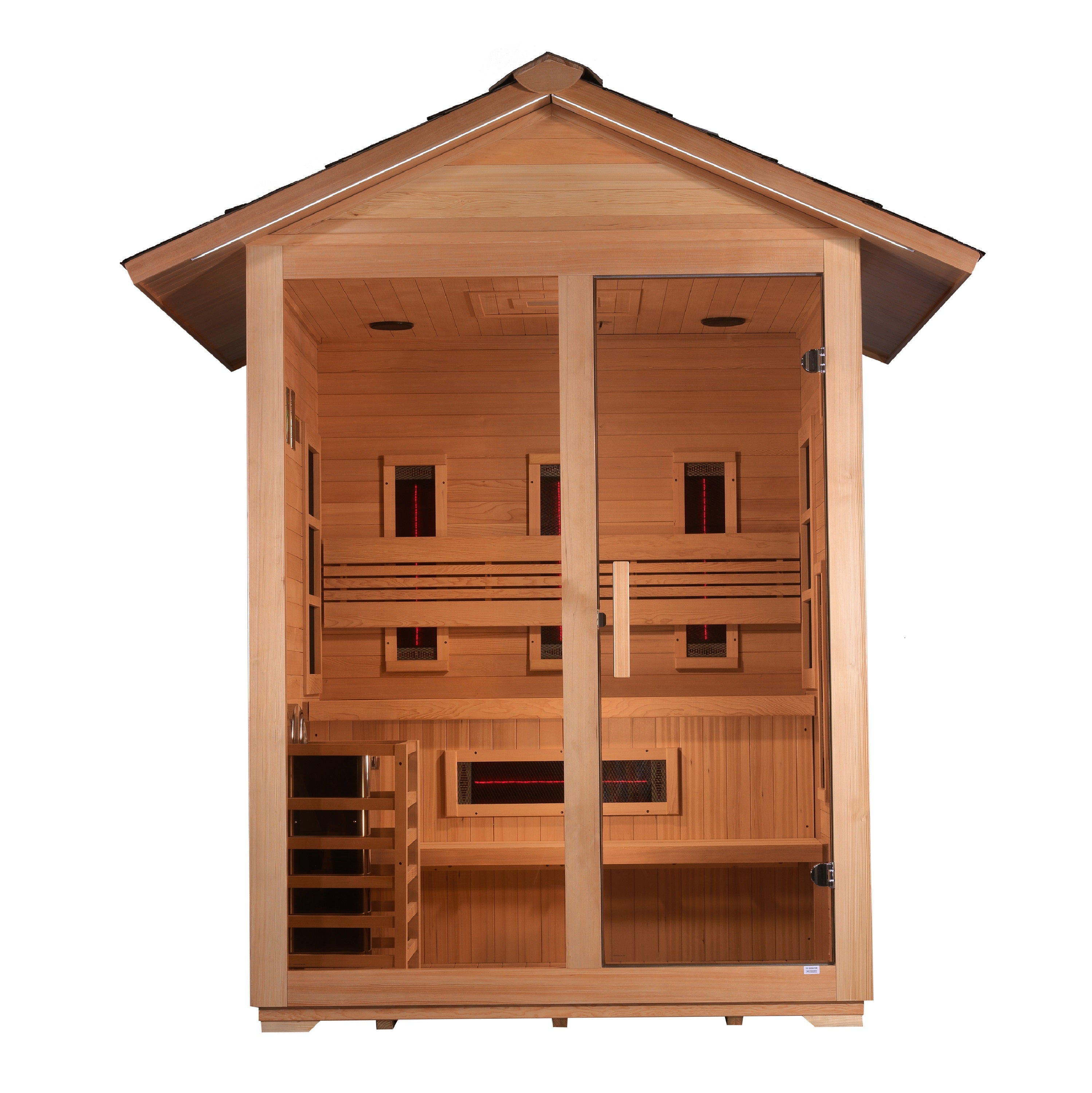 Golden Designs Carinthia 3 Person Outdoor Hybrid Full Spectrum IR & Traditional Sauna GDI-8123-01 with carbon heaters and chromotherapy lighting