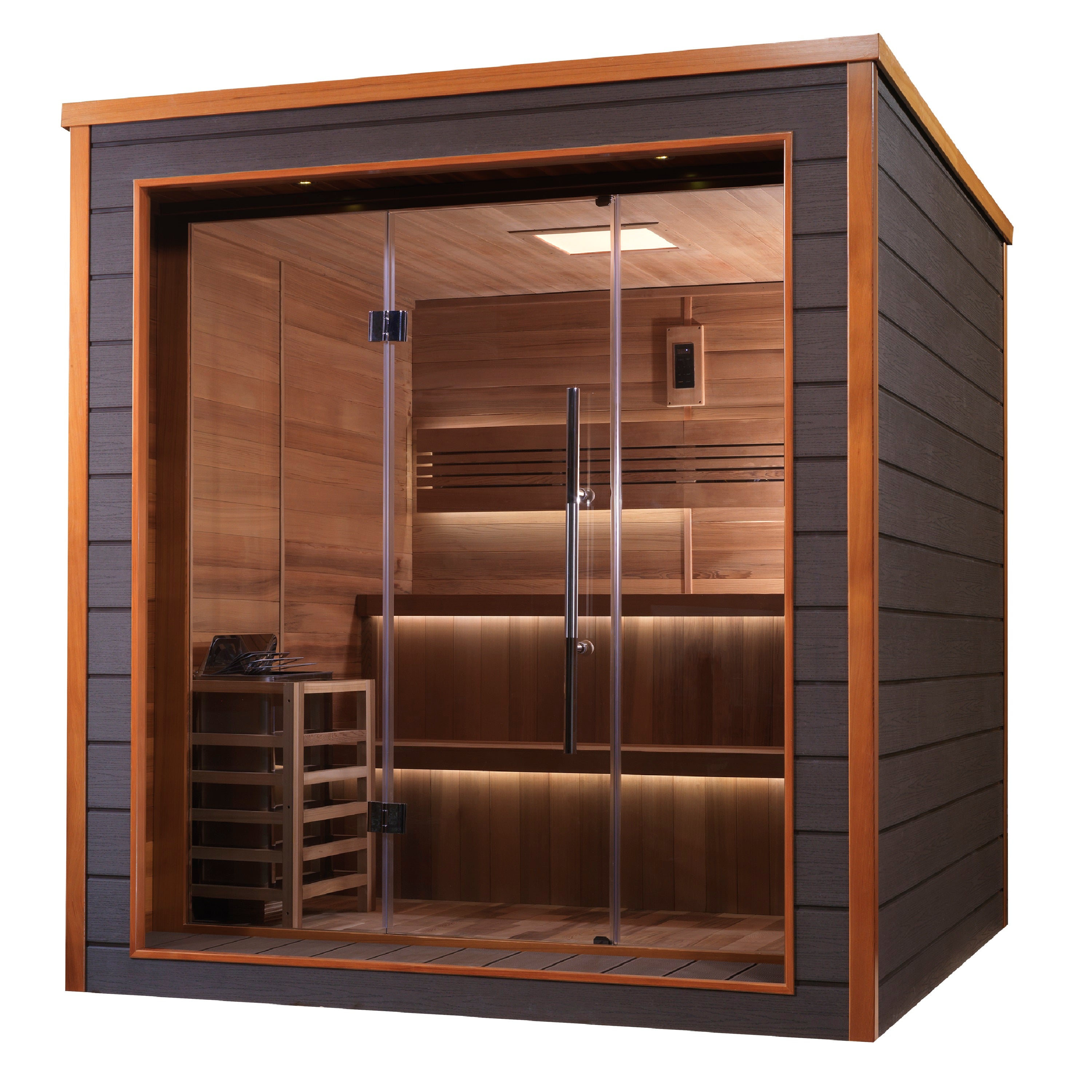 Unwind in the Golden Designs Bergen 6 Person Outdoor Traditional Sauna GDI-8206-01 featuring modern amenities and a classic sauna experience