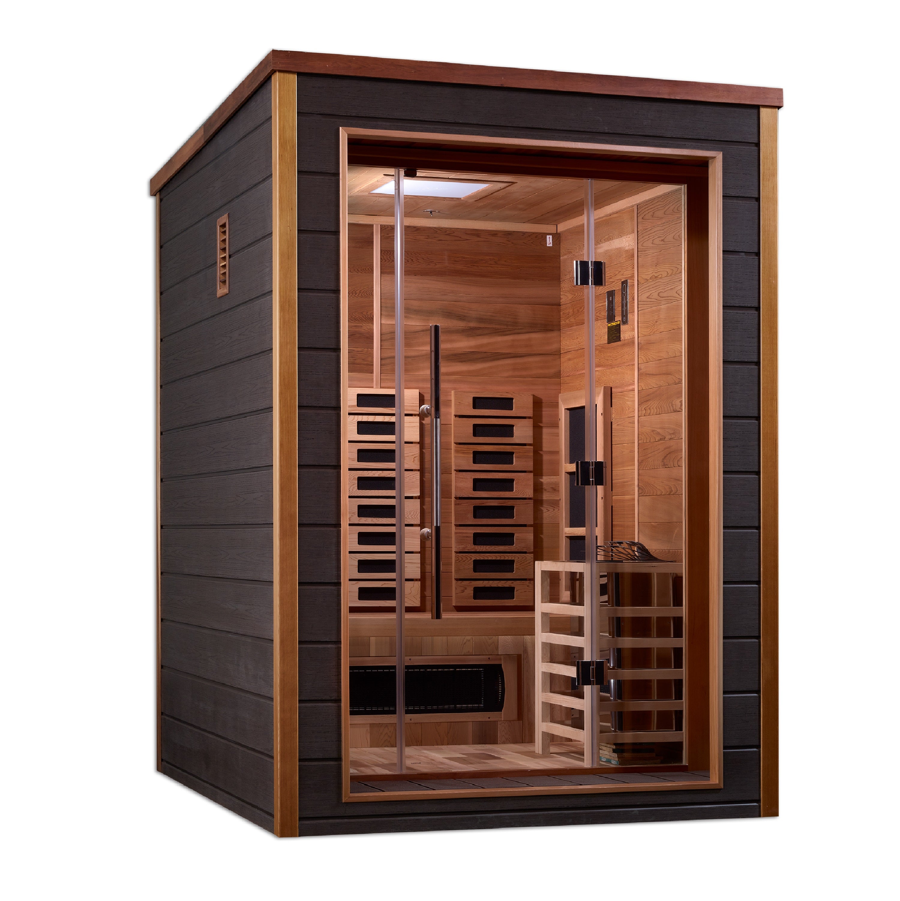 Golden Designs Nora 2 Person Outdoor + Indoor Hybrid Sauna GDI-8222-01 for relaxing and detoxifying in the comfort of your home