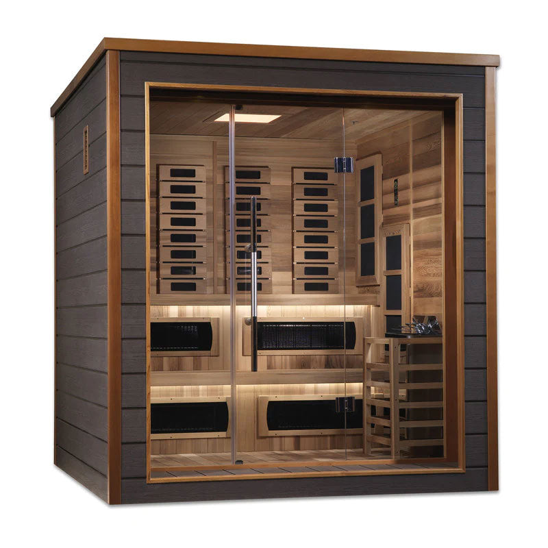Golden Designs Visby 3 Person Outdoor-Indoor PureTech™ Hybrid Full Spectrum Sauna (GDI-8223-01) - Canadian Red Cedar Interior