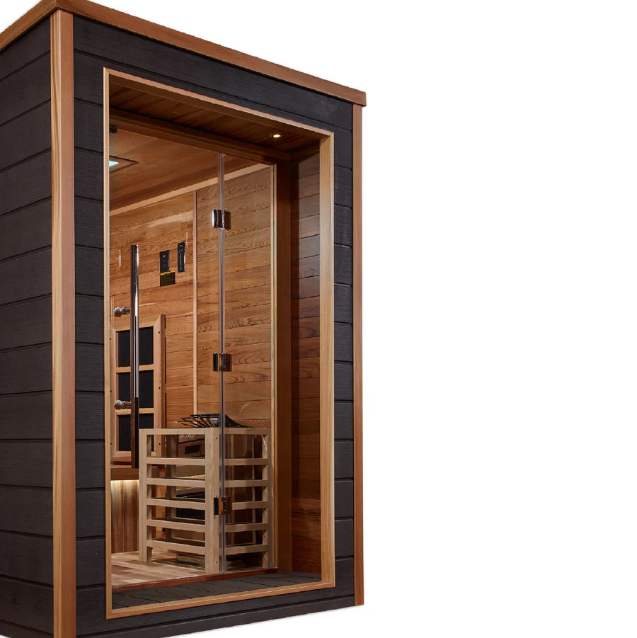 Golden Designs Karlstad 6 Person Outdoor + Indoor Hybrid Sauna GDI-8226-01, a luxurious and spacious sauna designed for both indoor and outdoor use, offering relaxation and rejuvenation for up to 6 individuals