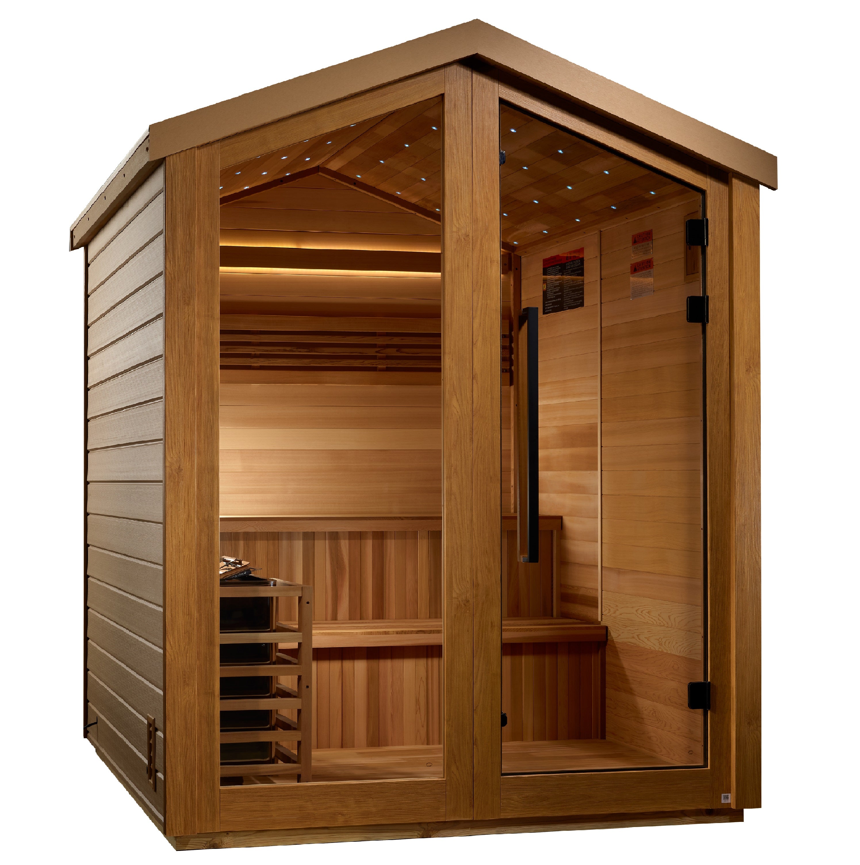 Spacious interior of Golden Designs Kaarina 6 Person Outdoor Traditional Sauna GDI-8506-01 with seating for six people