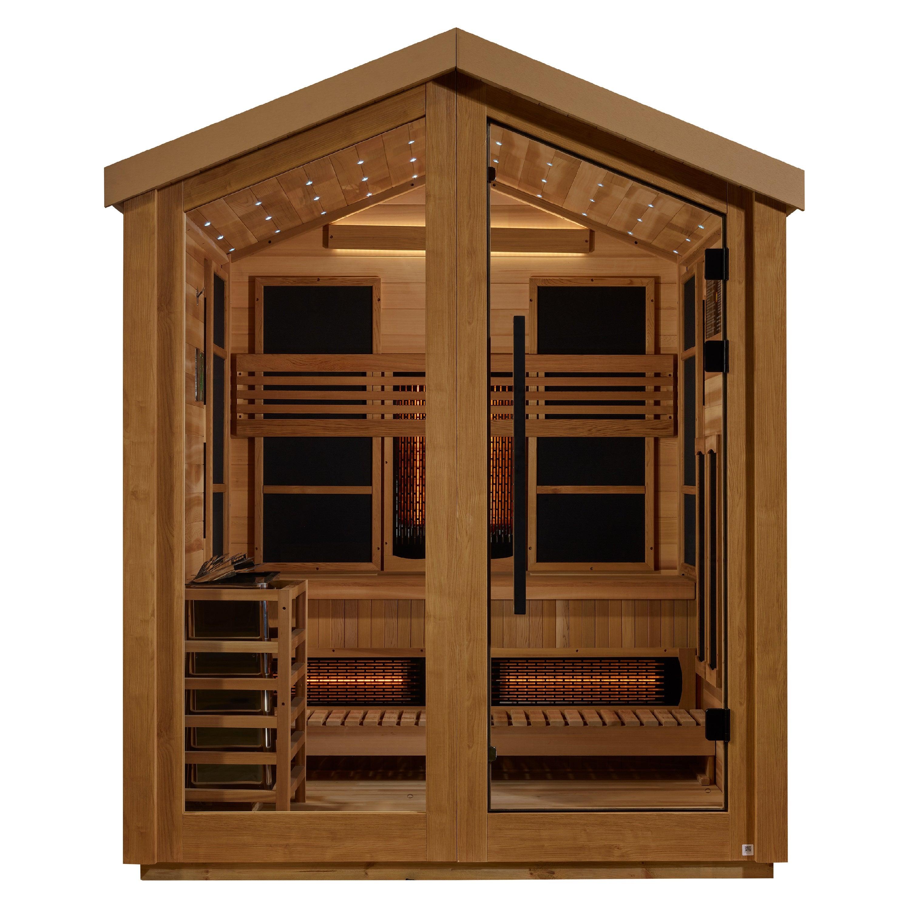 Golden Designs Loviisa 3 Person Outdoor Sauna in Full Spectrum Infrared and Traditional Heating with Natural Wood Finish