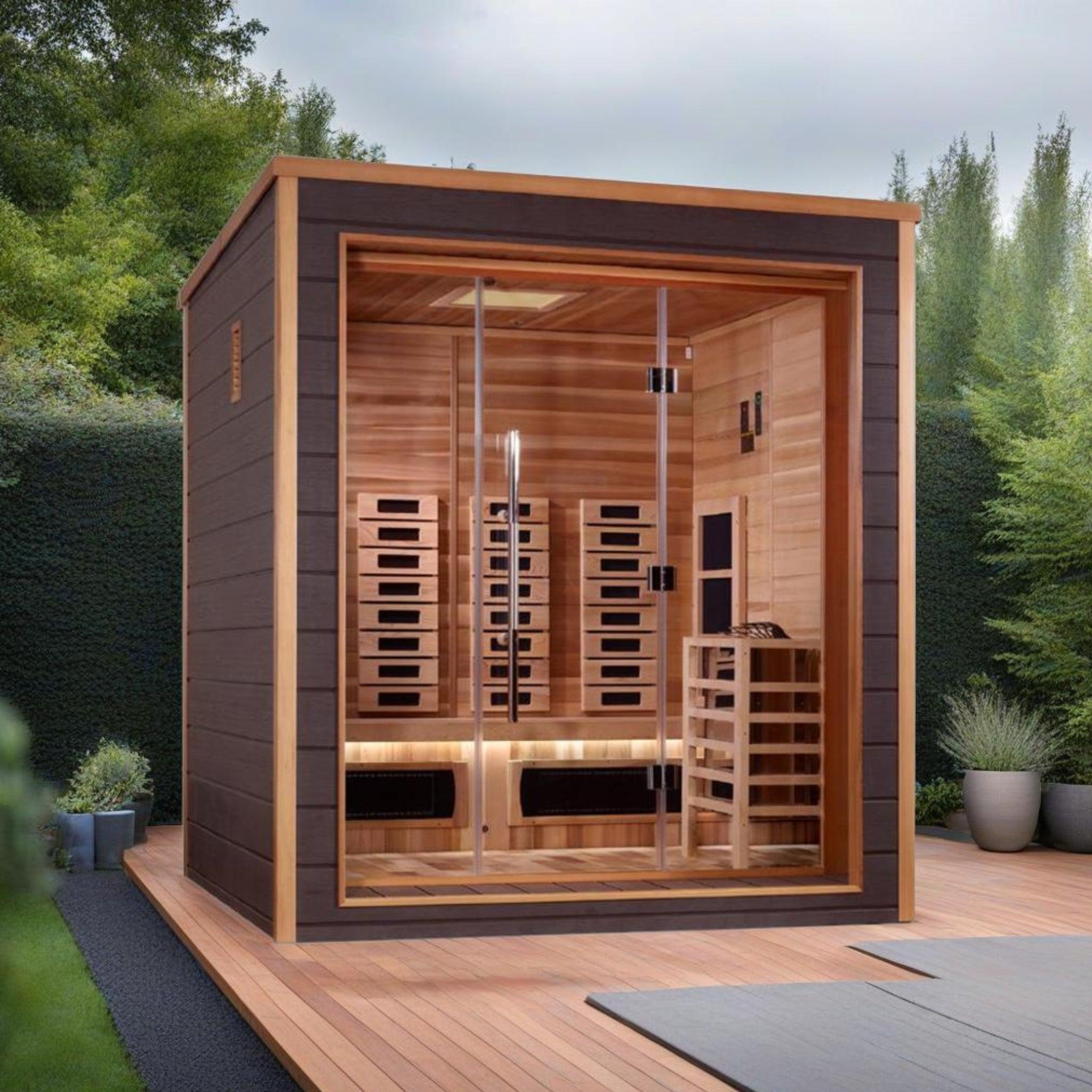 Golden Designs Visby 3 Person Outdoor & Indoor Hybrid Sauna - Canadian Red Cedar Interior