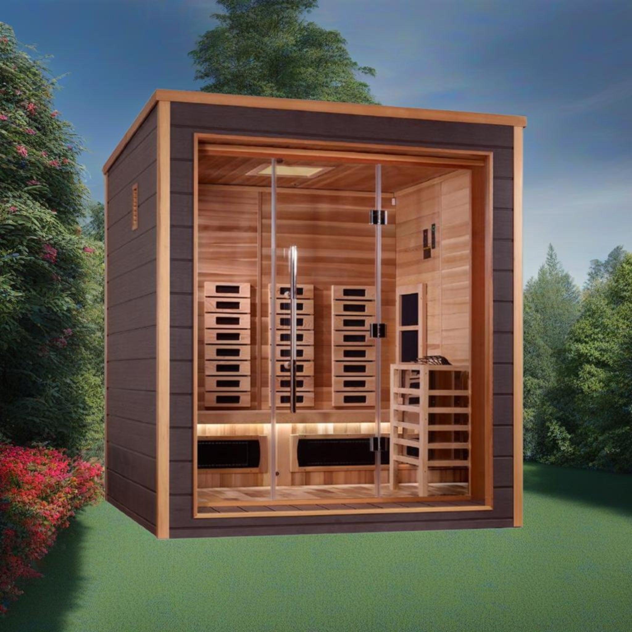 Golden Designs Visby 3 Person Outdoor & Indoor Hybrid Sauna - Canadian Red Cedar Interior