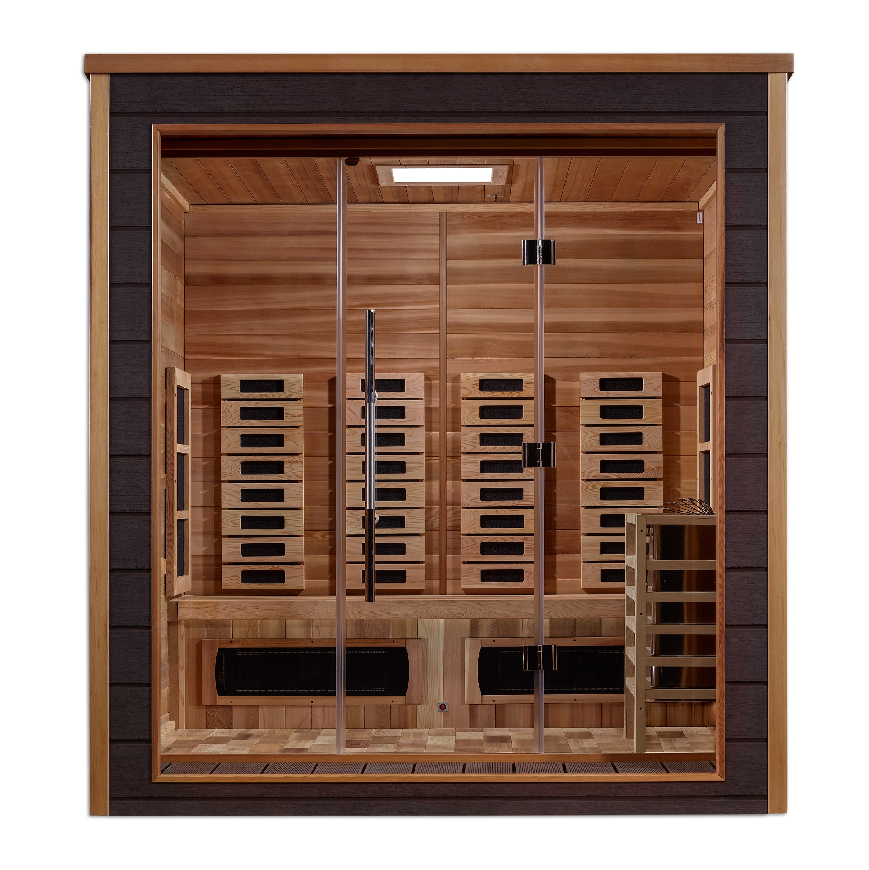 Golden Designs Visby 3 Person Outdoor + Indoor Hybrid Sauna GDI-8223-01: A luxurious and spacious sauna designed for both indoor and outdoor use, perfect for enjoying the relaxation and health benefits of sauna therapy