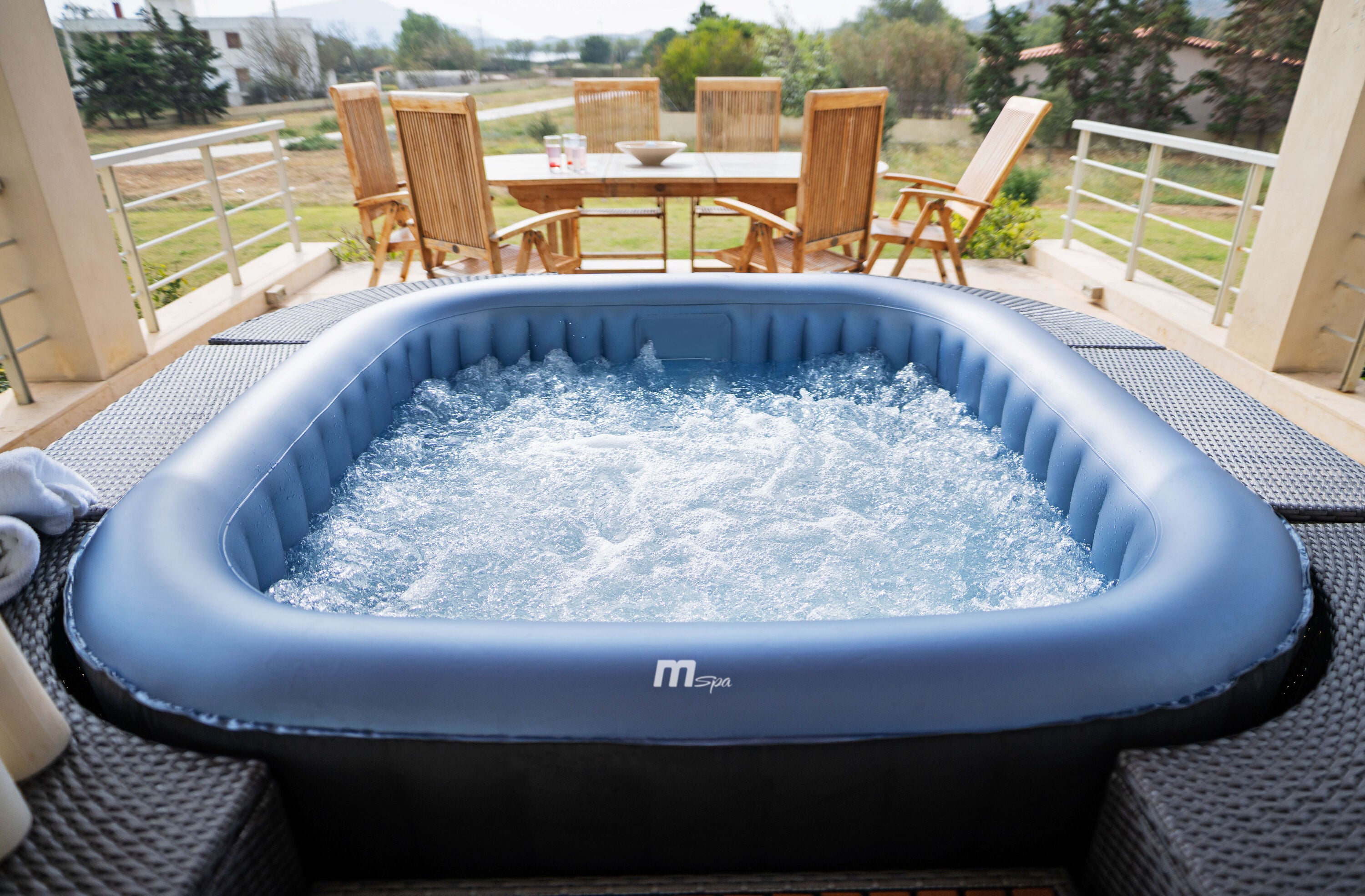 Image of Mspa Comfort Series Tekapo Luxury 2-6 Person Portable Backyard/Outdoor Hot Tub Spa with UVC Sanitizer & Anti-Icing System, perfect for relaxation and leisure in any outdoor setting