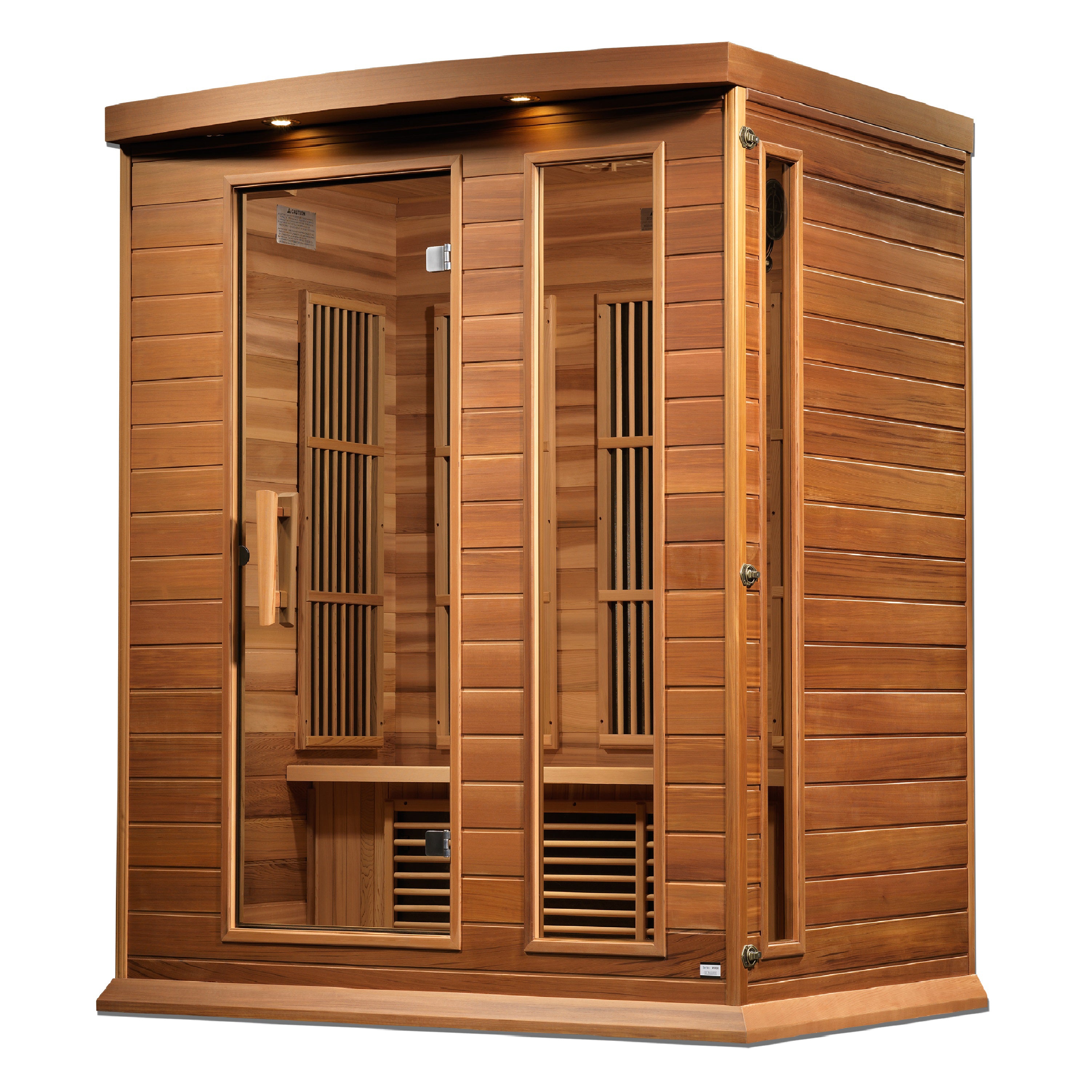 Three-person low EMF FAR infrared sauna made with Canadian red cedar for a luxurious and therapeutic at-home spa experience