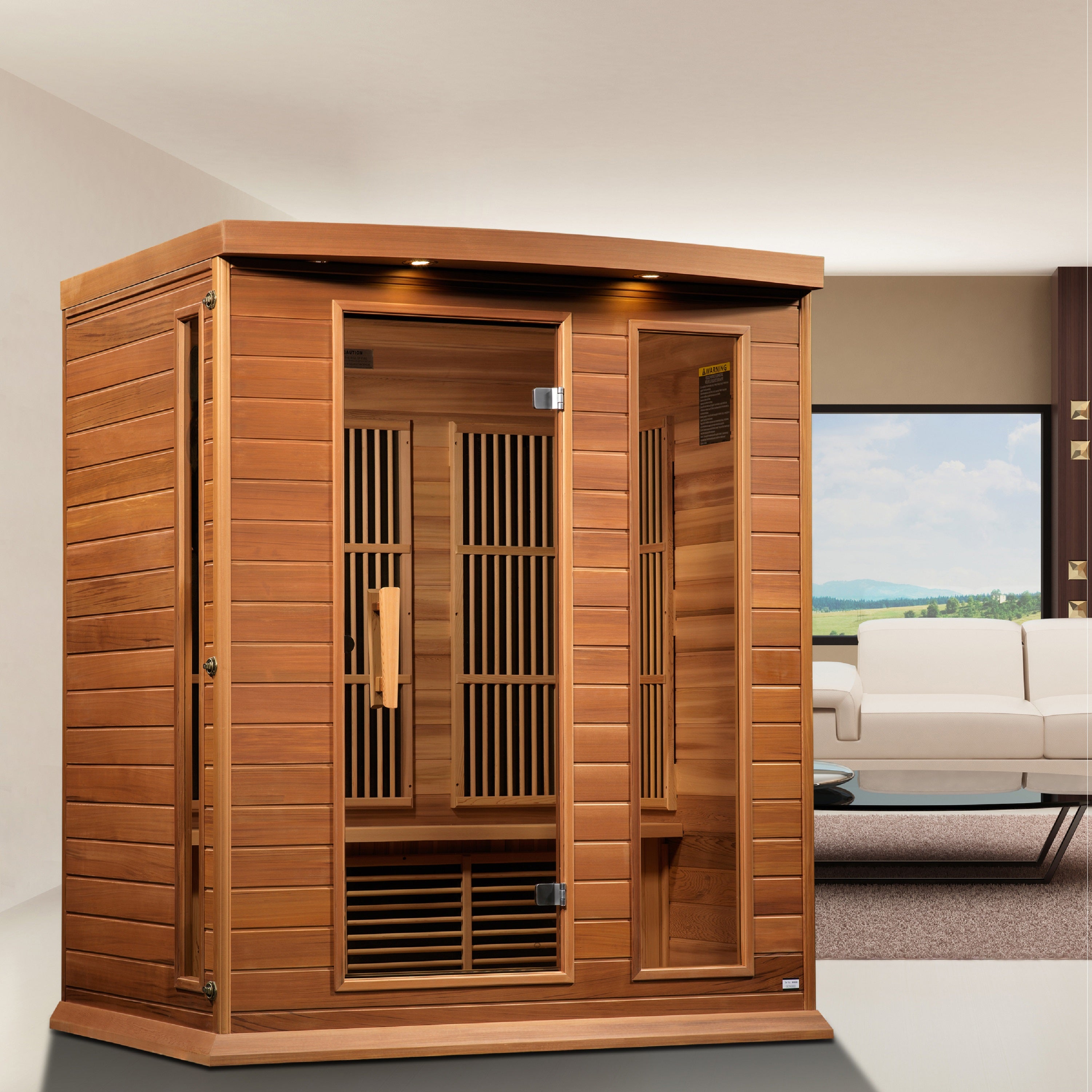 Three-person low EMF FAR infrared sauna made with Canadian red cedar