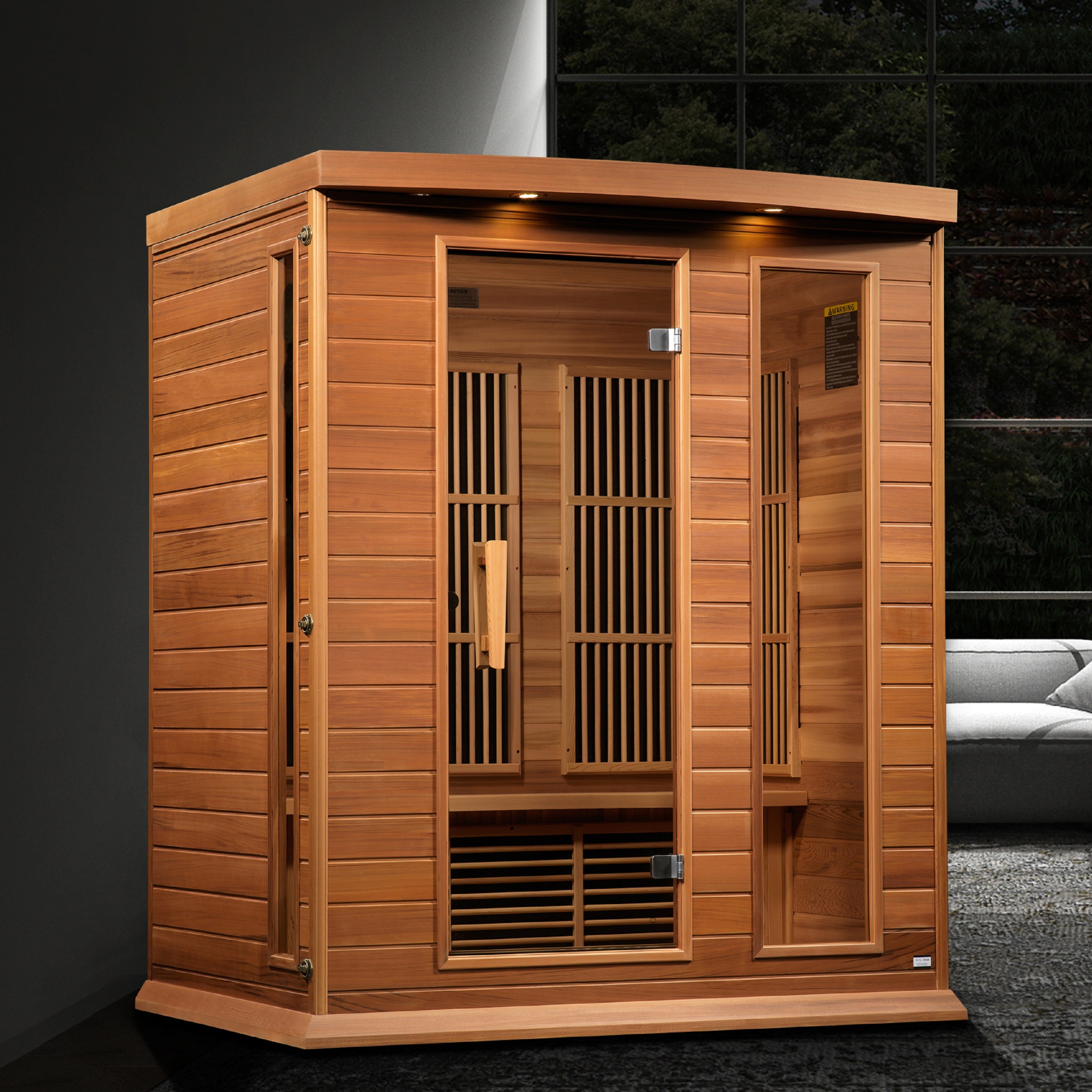 Three-person Maxxus FAR infrared sauna made of Canadian Red Cedar