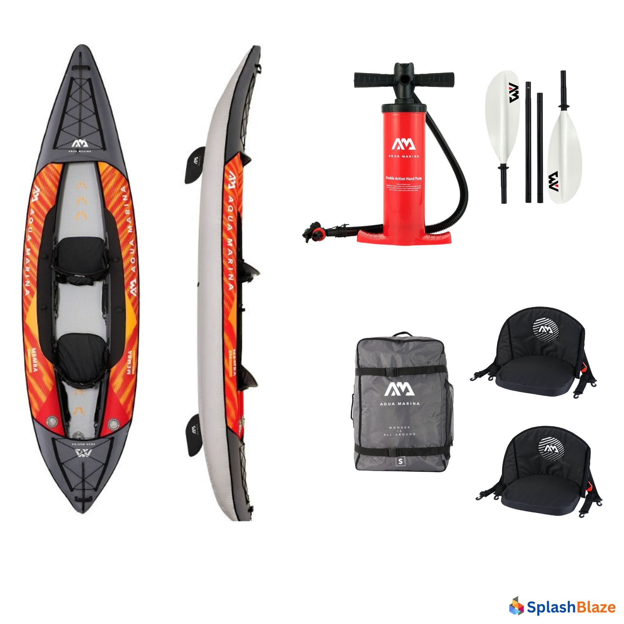 Aqua Marina Inflatable Touring Kayak Memba-390 2 person 12'10 kayak with two adjustable seats and footrests