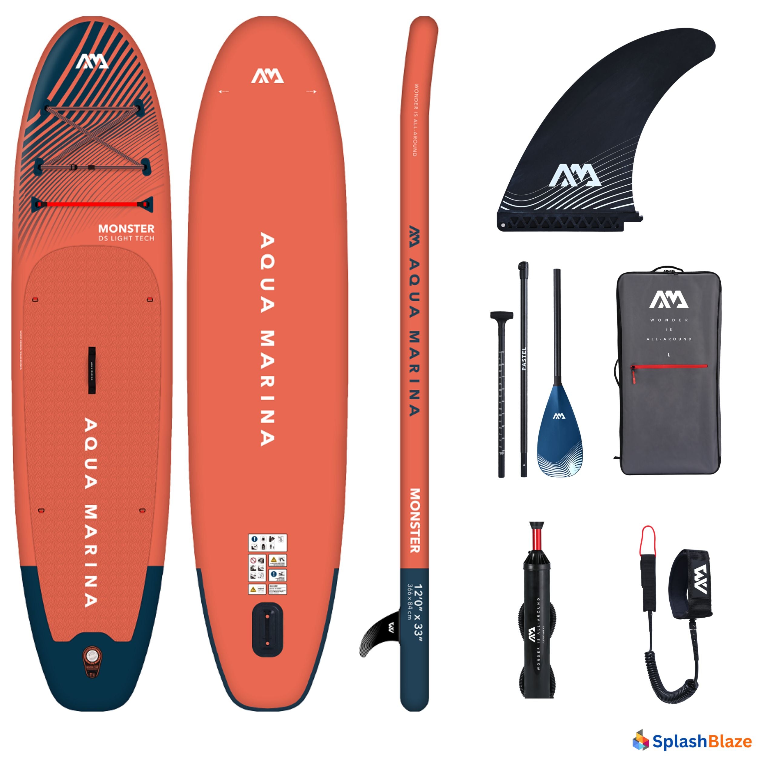 Aqua Marina Monster 12'0 Versatile Inflatable SUP Board, perfect for all skill levels, with a durable construction and anti-slip deck for stability and safety on the water