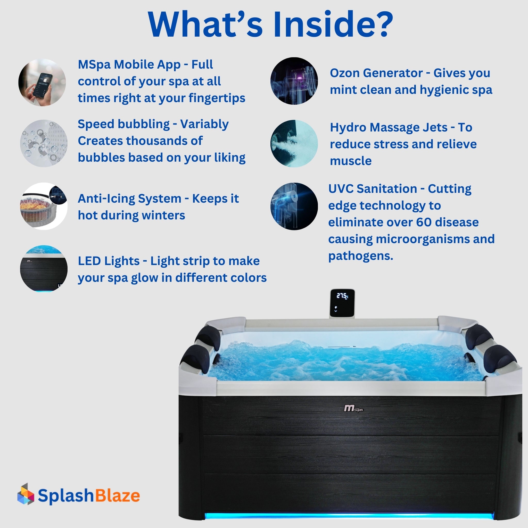 MSpa Hot Tub Oslo 6 Person Bubbles (F-OS063W) with Hydro Massage Jets