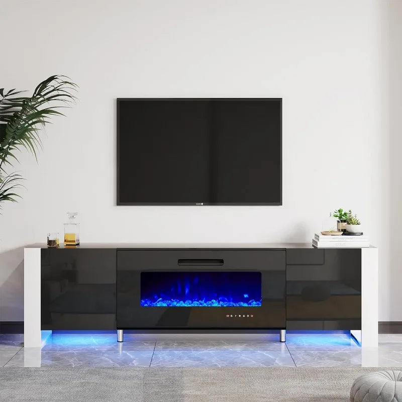 Fireplace with TV Stand Modern High Gloss Entertainment Center – TV Up to 90 Inches