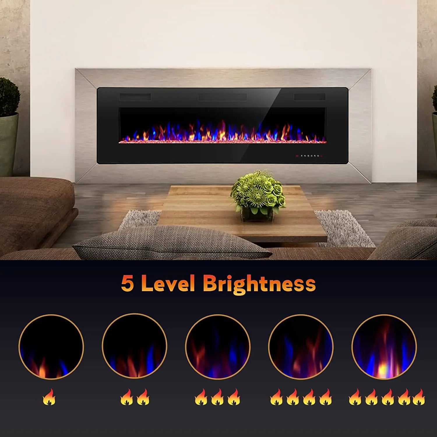 Electric Fireplace in-Wall Recessed, Multi-Color Flames