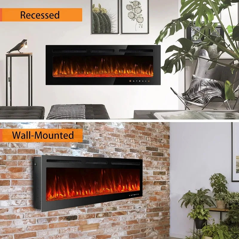 Electric Fireplace, Wall Mounted, Recessed with Remote – 50 Inches