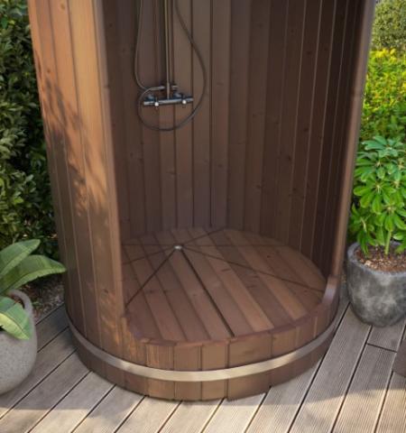 SaunaLife Barrel Shower Model R3 with built-in LED lighting and Bluetooth speaker