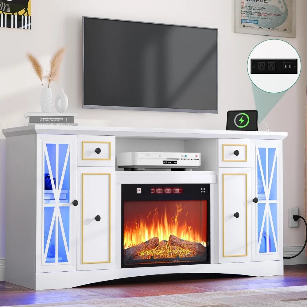 Electric Fireplace with TV Stand and LED Lights – Up to 75 Inches