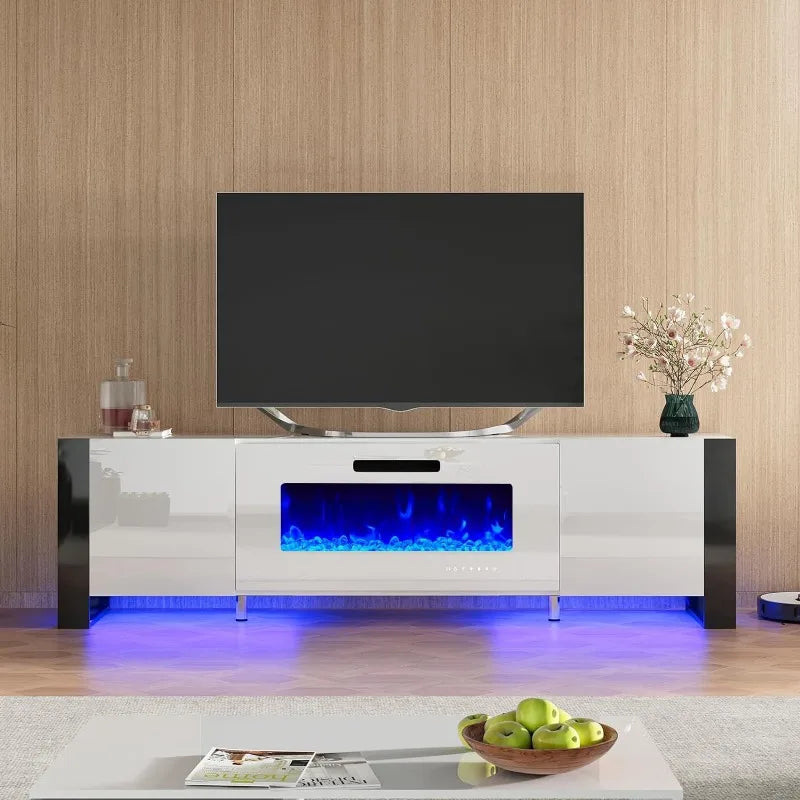 Fireplace with TV Stand Modern High Gloss Entertainment Center – TV Up to 90 Inches