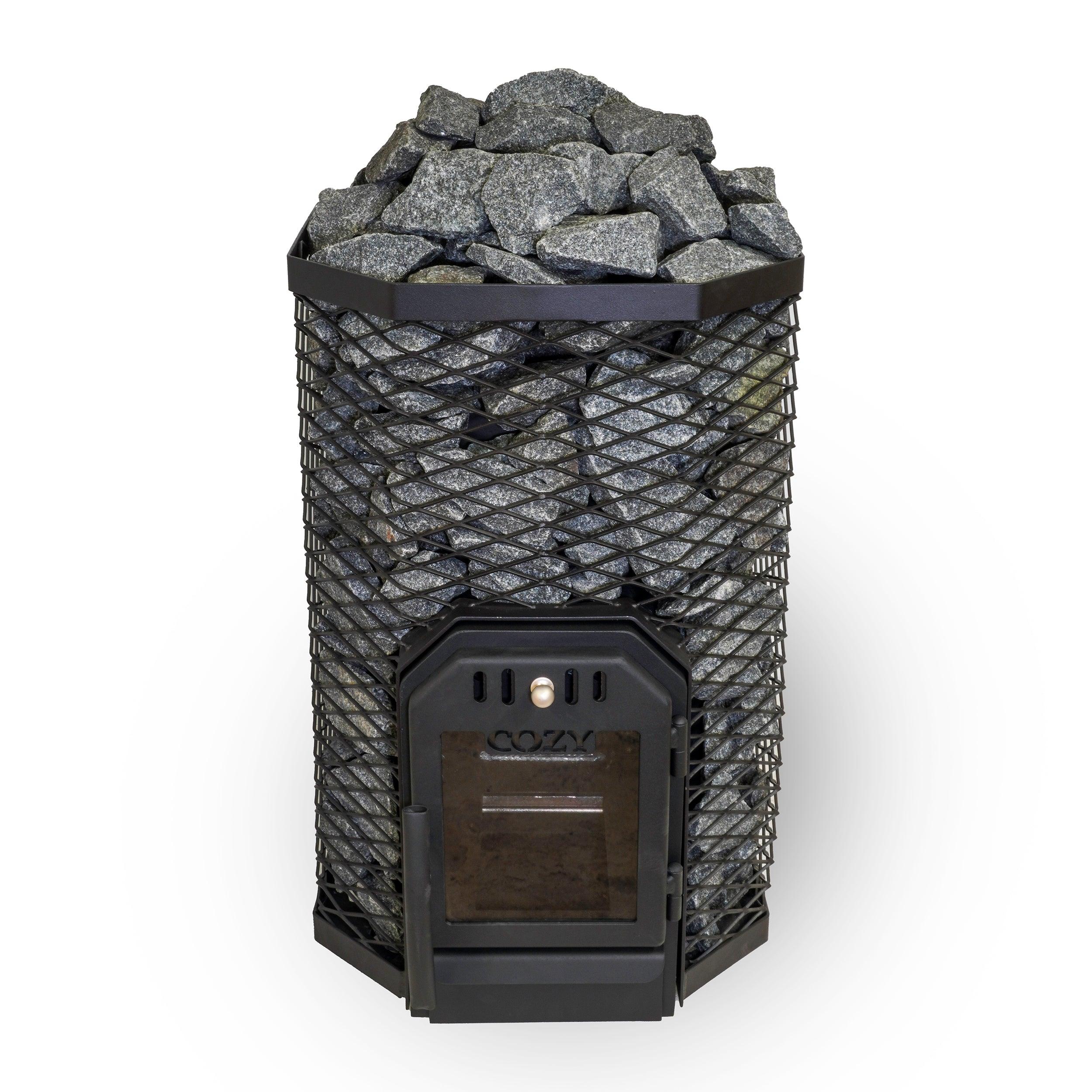 Traditional Wood-Burning Cozy Heat Sauna Stove with Stone Surround