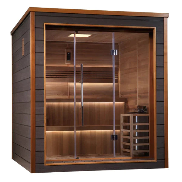 Golden Designs Kaarina 6-Person Outdoor-Indoor Traditional Sauna w/ Red Cedar Wood Interior