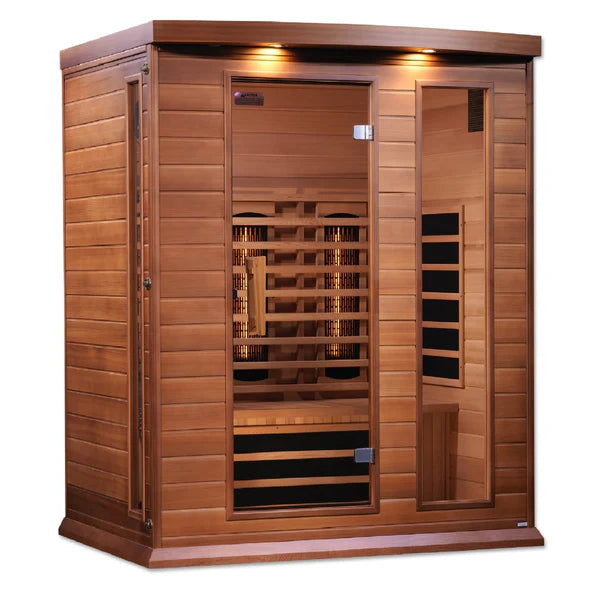 Maxxus 3-Person Full Spectrum Near Zero EMF FAR Infrared Sauna in Canadian Red Cedar with Ergonomic Backrests and 7 Color Chromotherapy Lighting