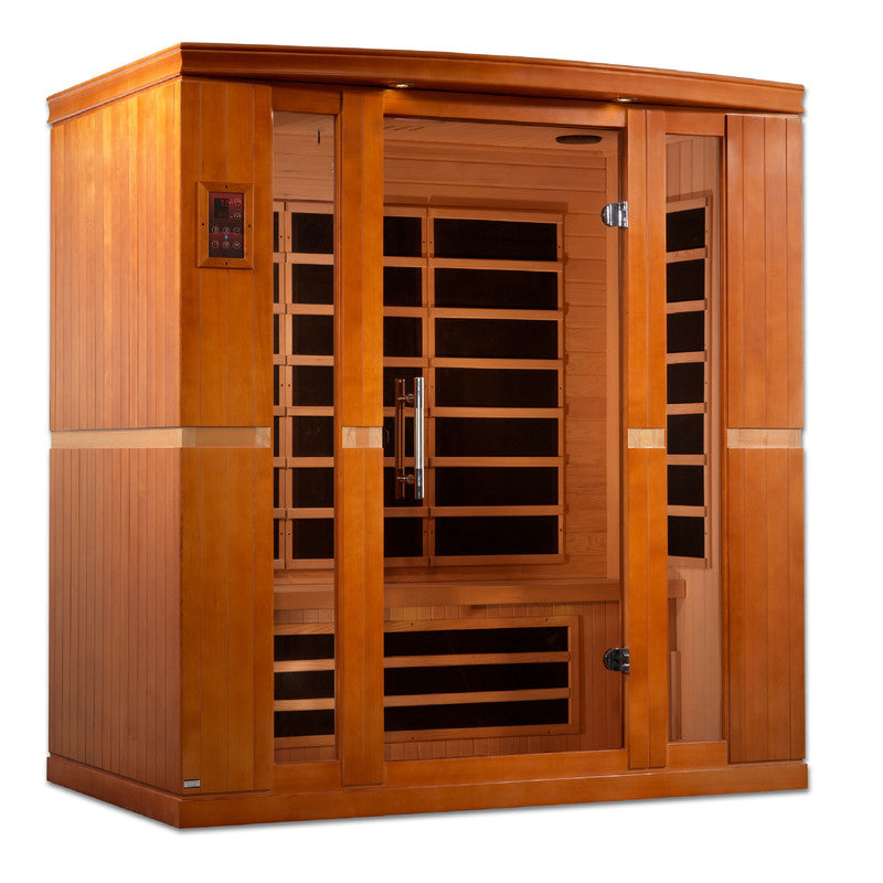 Spacious Dynamic Bergamo 4-person Low EMF FAR Infrared Sauna crafted from Canadian Hemlock wood