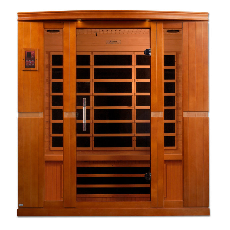 Dynamic Bergamo 4-person Low EMF FAR Infrared Sauna made from Canadian Hemlock wood, designed for detoxification and relaxation